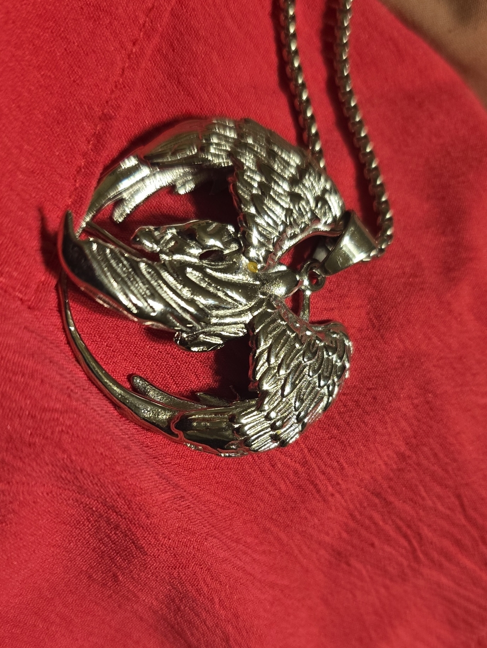 Payless Silver Phoenix Wing Necklace with Red Accent